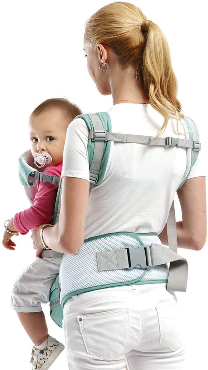 SONARIN 3 in 1 Multifunction Hipseat Baby Carrier,Ergonomic,Mummy Bag,100% Cotton,Breathable mesh Backing,Adapted to Your Child's Growing,Cozy & Soothing for Babies(Green) - Image 3