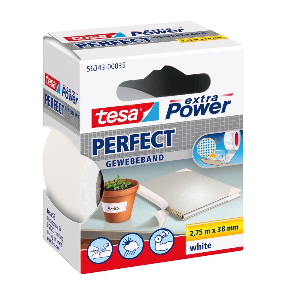 tesa Extra Power Perfect Cloth Tape, Fabric-Reinforced Repairing Tape for Crafting Repairing, Fastening