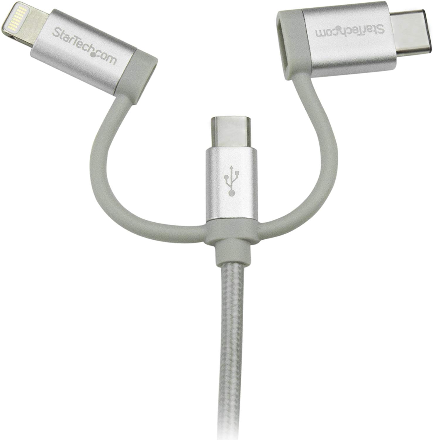 StarTech USB Multi Charging Cable, 3.3 ft / 1m, Lightning/USB-C/Micro-USB, Braided, MFi Certified - Image 3