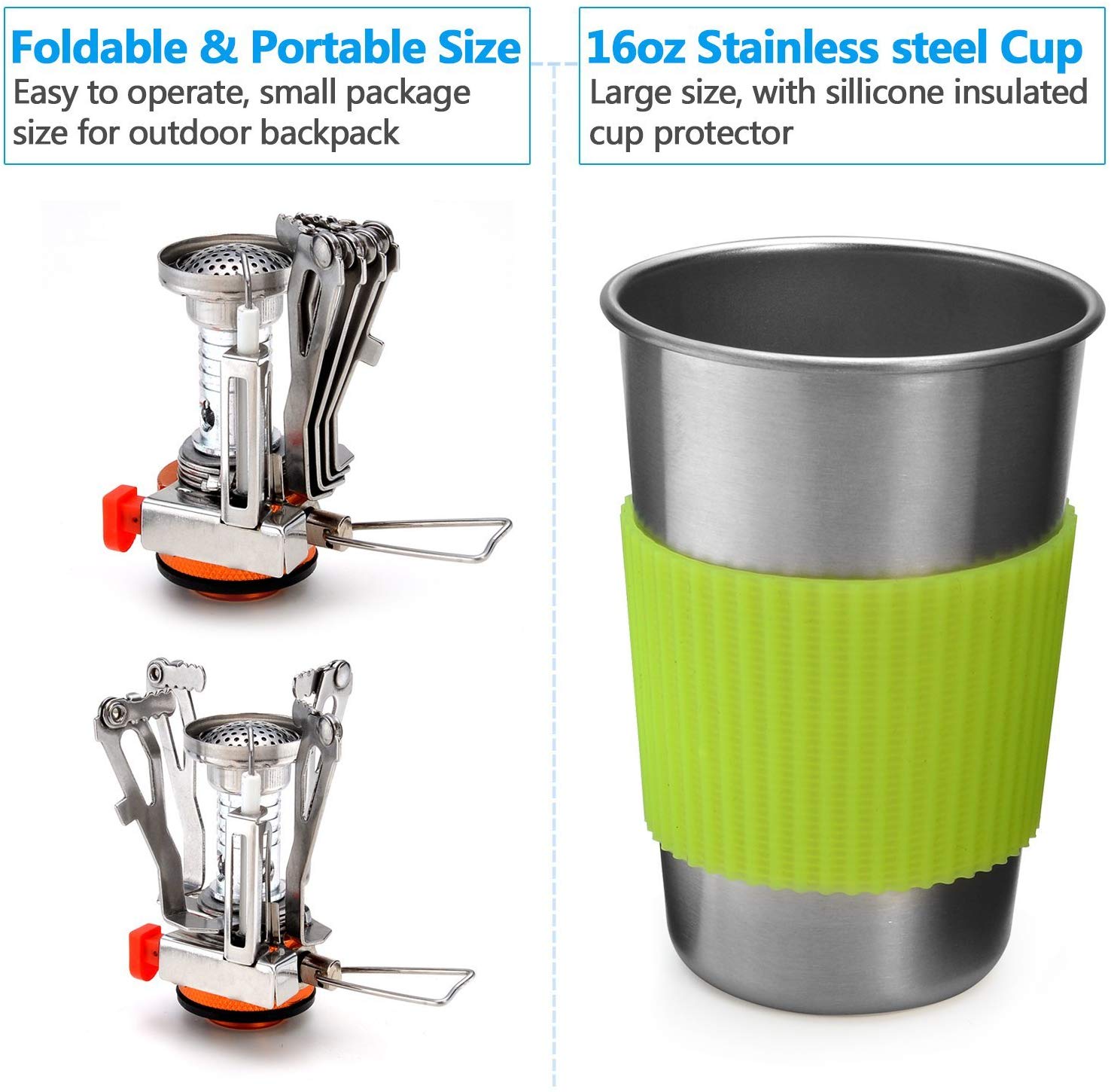 Odoland Camping Saucepans Set, 10 Pieces Durable Aluminium Complete Kitchen Utensils with Ultralight Portable Stove for Hiking Fishing - Image 4