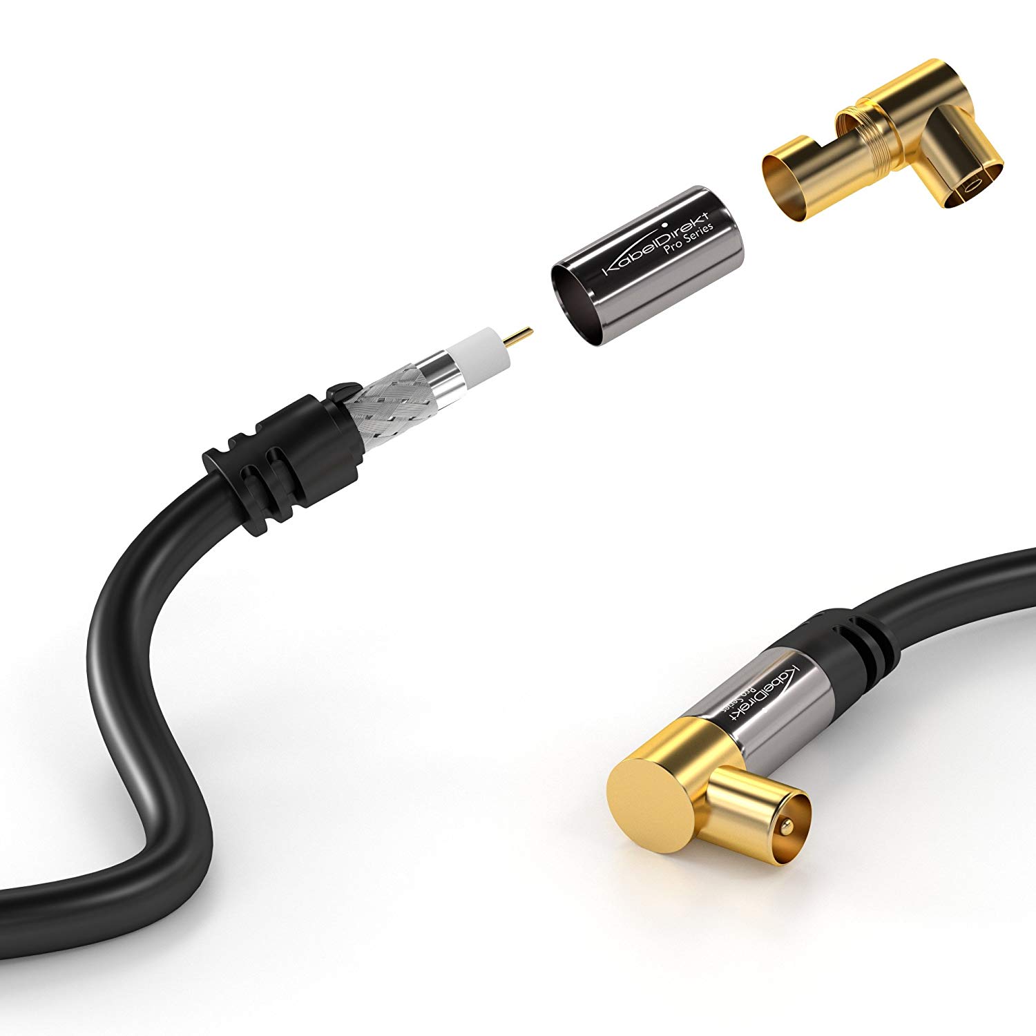 KabelDirekt, 4K TV Aerial Cable, Coaxial Cable, 90° Angled, 12.5m, Digital & Analogue - Image 3
