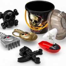 Top Race 6pcs Pirate Sand Mould Beach Toy Set - Includes; Rake Scoop Ship/ Boat Skeleton Crossbones Sword Bucket & Spade - Create Pirates Sands Shapes with The Moulds Toys Packed in Large 7" Pails