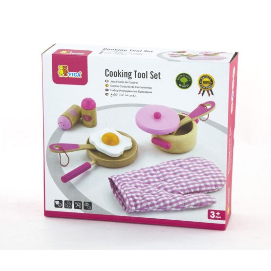 Viga Children's Wooden Kitchen Cooking Set - Pretend Play, Wooden Pots & Pans - Image 2