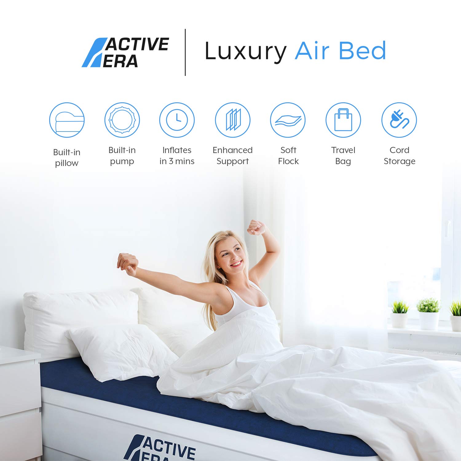Active Era Luxury King Inflatable Mattress, White, XL King (200×150×36.5cm) - Image 2