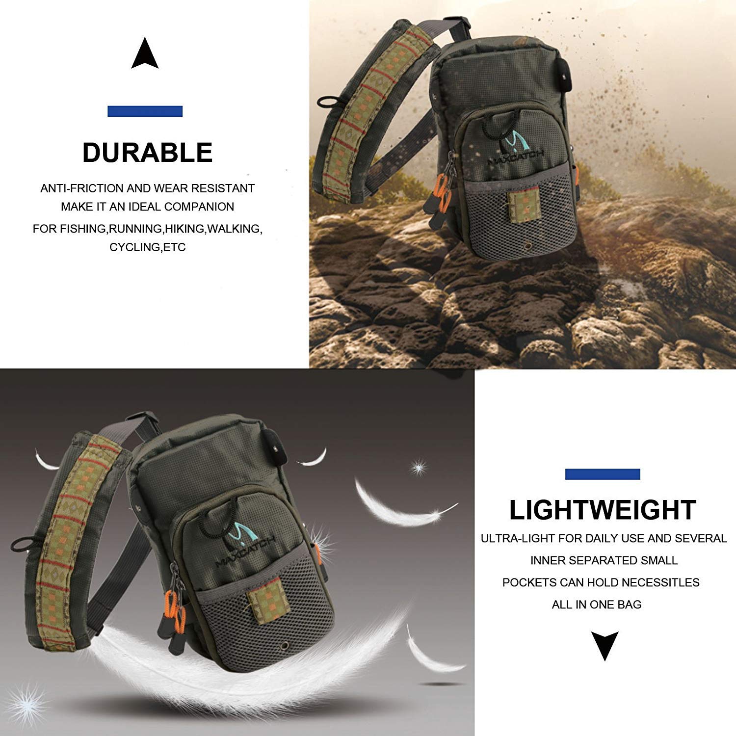 MAXIMUMCATCH Fly Fishing Chest Pack Lightweight Chest Bag (V-Combo Chest Pack), 8.5 inches by 4.8 inches - Image 3
