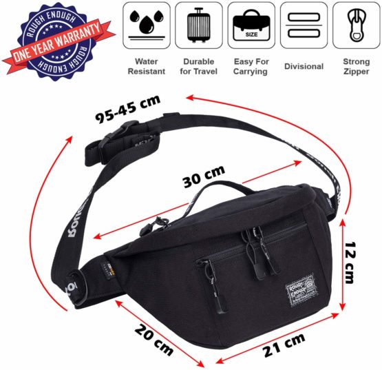Rough Enough Bum Bag Crossbody Waist Fishing Bag Fanny Pack Bumbag for Women Men in Large Black Tactical EDC Pouch Sling Bag for Sports - Image 3