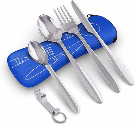 Bramble - 5 Pcs Premium Stainless Steel Portable Cutlery Set with Case - Blue