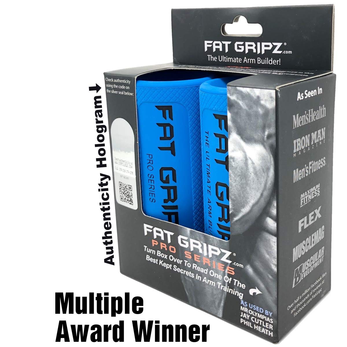 Fat Gripz - Thick Grips - Increased Muscle Fiber Activation - Bigger Arms (4x Men's Health Award Winner), Blue, 2.25"