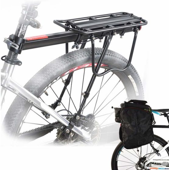 Malayas Bicycle Rear Rack Carrier Rack Holder Adjustable Rear Bicycle Black Seat Holder Luggage Cargo Carrier with Reflector 50KG Capacity