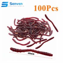 senvenelec Artificial Earthworm, Biomimetic Soft Silicone Earthworm Baits Worm Fishing Lures Simulation Red Worms Plastic Green Environment Strong Temptation Bait Fake RedWorm - Large 100Pcs