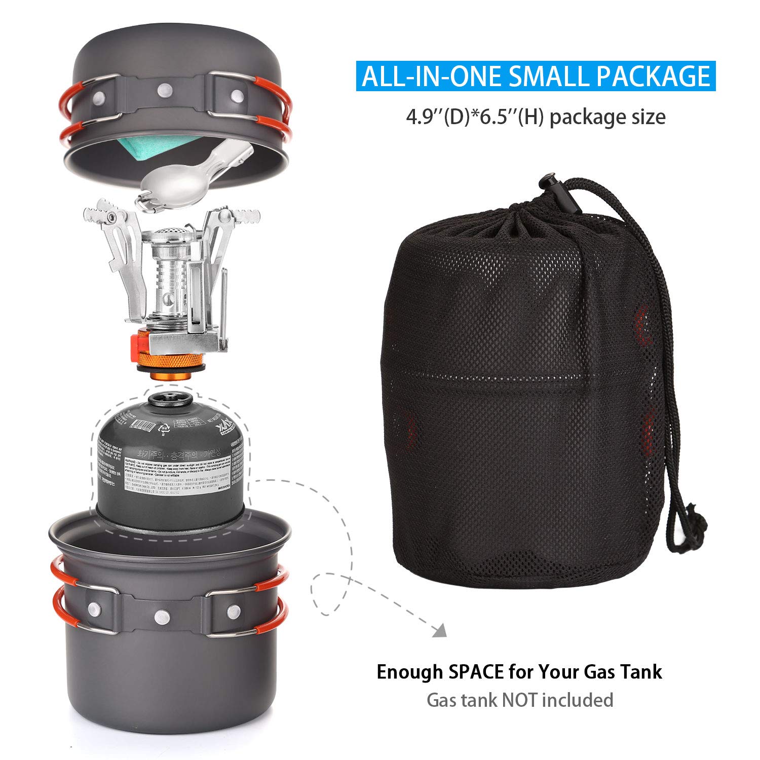 Odoland Camping Cookware Set including Stove for 1-2 People - Image 2