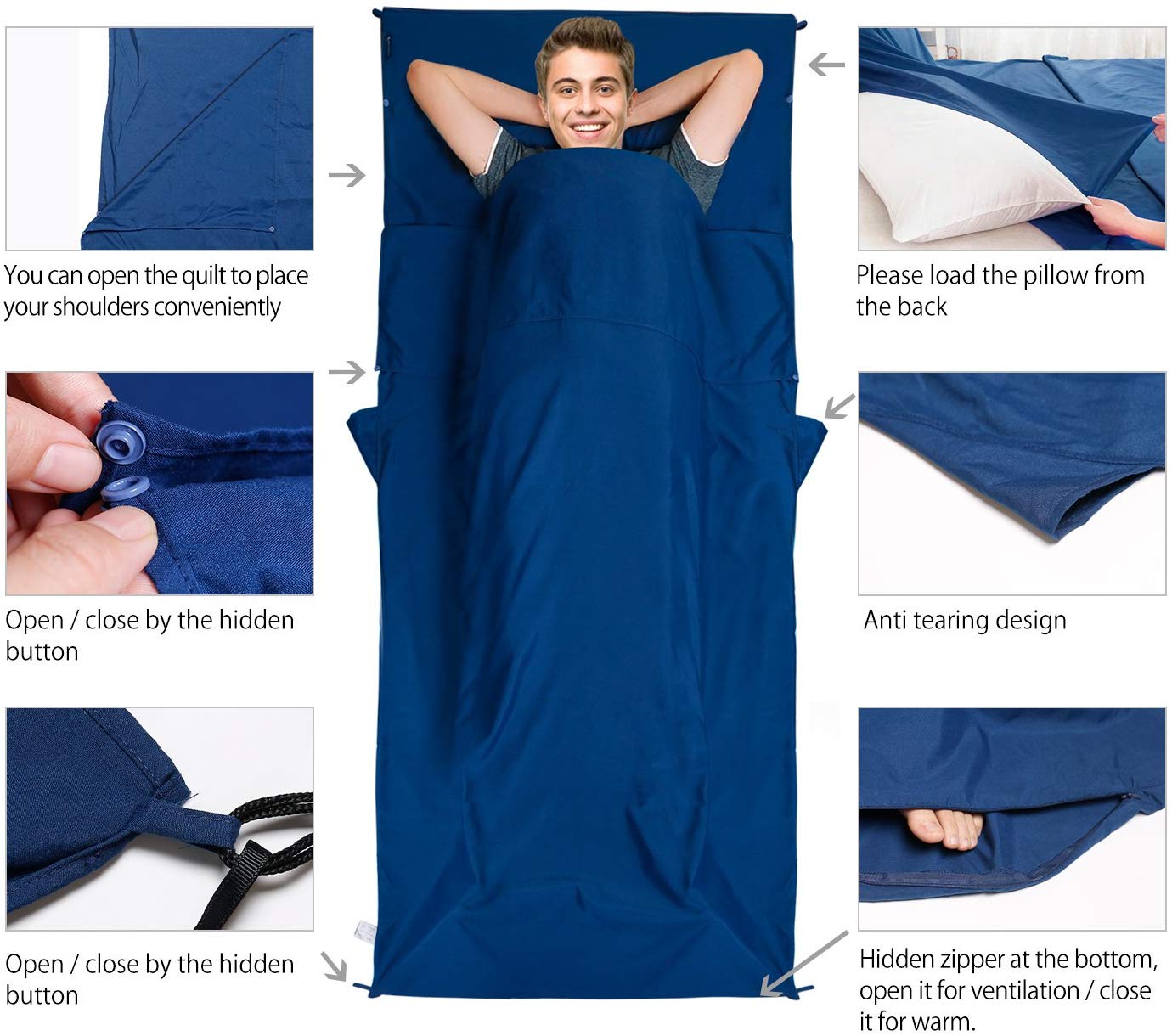 MYCARBON Sleeping Bag Liner Durable and Super Soft 220 x 90 cm Roomy