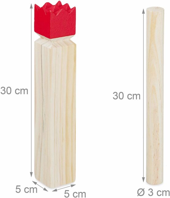 Relaxdays Unisex-Youth Kubb Viking, Nordic Tossing, Outdoor, Red King, Big, Garden Game with Bag,Natural Wood, Brown, One Size - Image 4