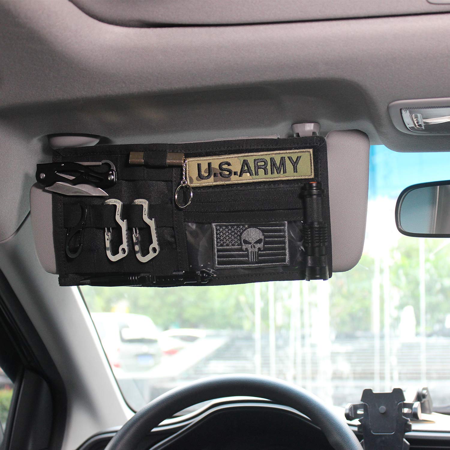 WYNEX Molle Visor Panel Organizer, Tactical Car Sun Visor Cover Molle Webbing Compatible Vehicle Visor Storage Holder Pouch - Image 2