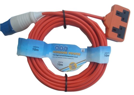 Aerials 10 m 16 A Ceeform Plug to 13 A Double Socket Arctic Caravan/Camping Mains Hook Up Cable - Orange