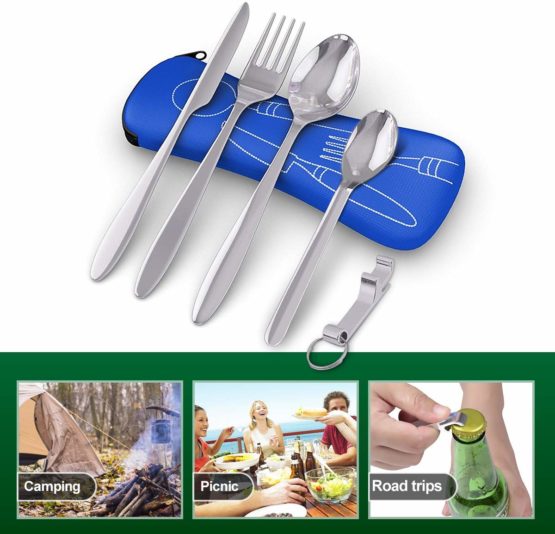 Bramble - 5 Pcs Premium Stainless Steel Portable Cutlery Set with Case - Blue - Image 3