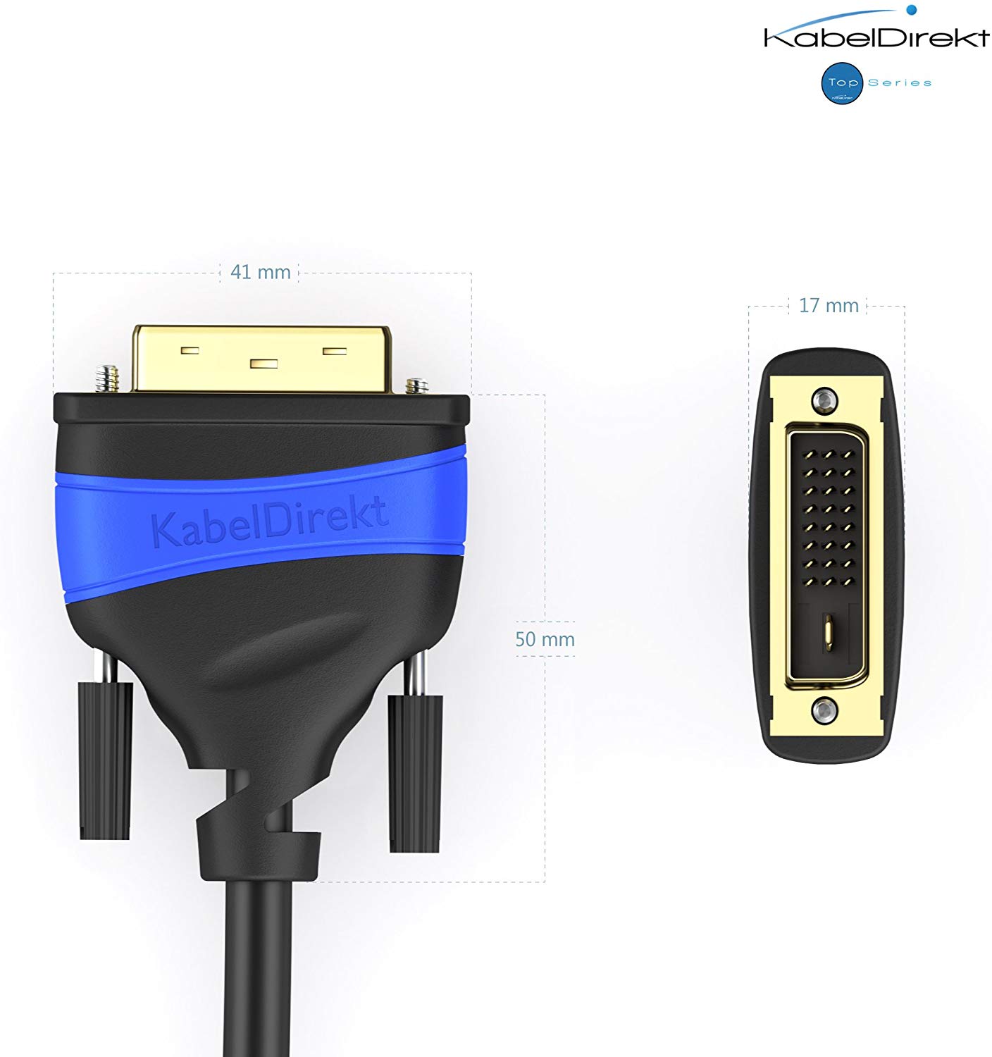 Dual Link DVI cable, with ferrite core for interference-free signal transmission, 0.5m (digital DVI-D/24+1 monitor cable - Image 3