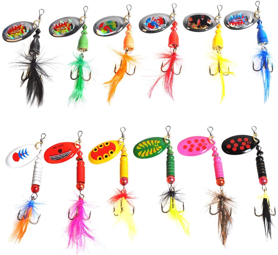 Dr 12PCS Trout Fishing Spinners Fishing Lures Rooster Tail Assorted ...