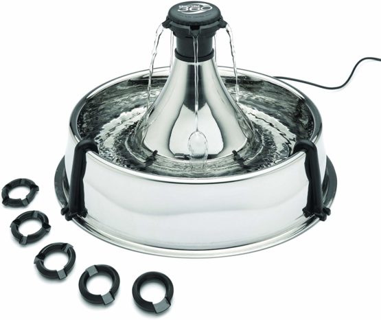 PetSafe Adjustable 360 Stainless Steel Pet Fountain, Drinking Fountain for Cats and Dogs, No Splash or Spills, Drinkwell