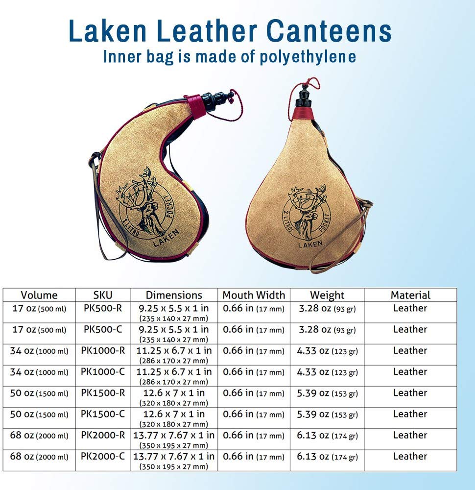 Laken - Spanish Leather Wine Bota Water Canteen Straight Shape - 2 Liter, 2l Straight, 2000 ml - Image 2