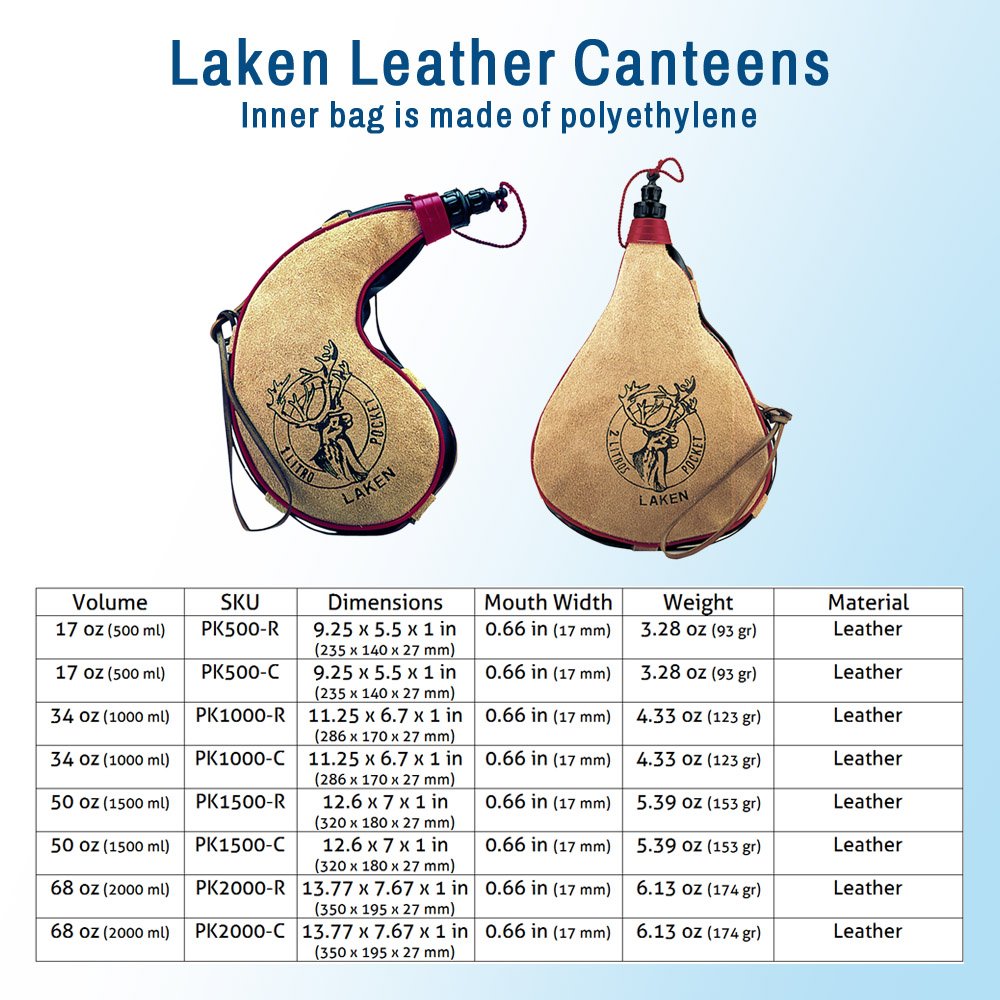 Laken - Spanish Leather Wine Bota Water Canteen Kidney Shape - 1.5 Liter, 1.5 Kidney, 1500 ml - Image 2