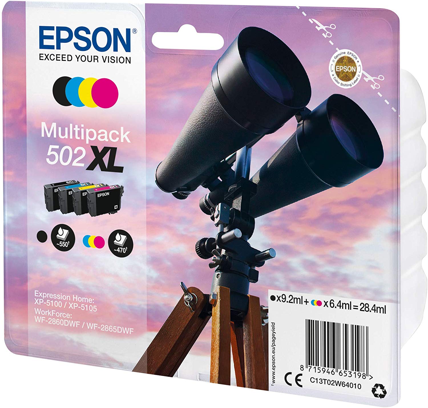 Epson Multipack of 502XL Ink Cartridges with 4 Colours (Original, Pigment Ink, Black, Cyan, Magenta, Yellow, 4 Pieces - Image 2