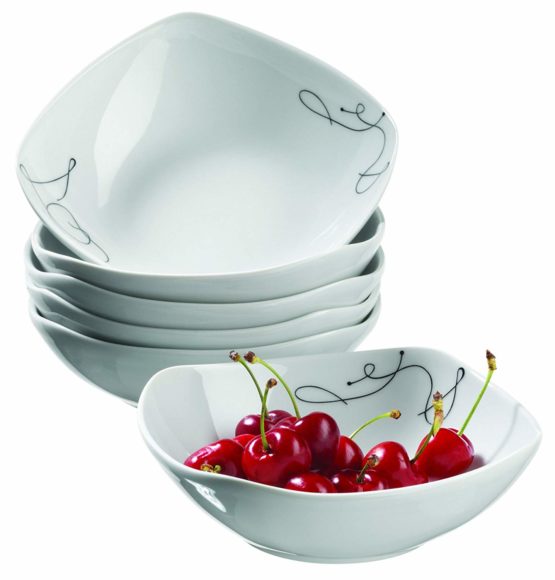 MÄSER, Chanson Series, Curved Cereal Bowls 14 cm, Porcelain Crockery Set of 6