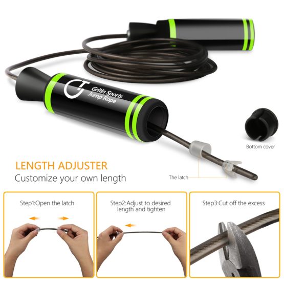 Gritin Skipping Rope, Speed Jump Rope Soft Memory Foam Handle Tangle-free Adjustable Rope & Rapid Ball Bearings Fitness Workouts Fat Burning Exercises Boxing - Spare Rope Length Adjuster Included. - Image 4