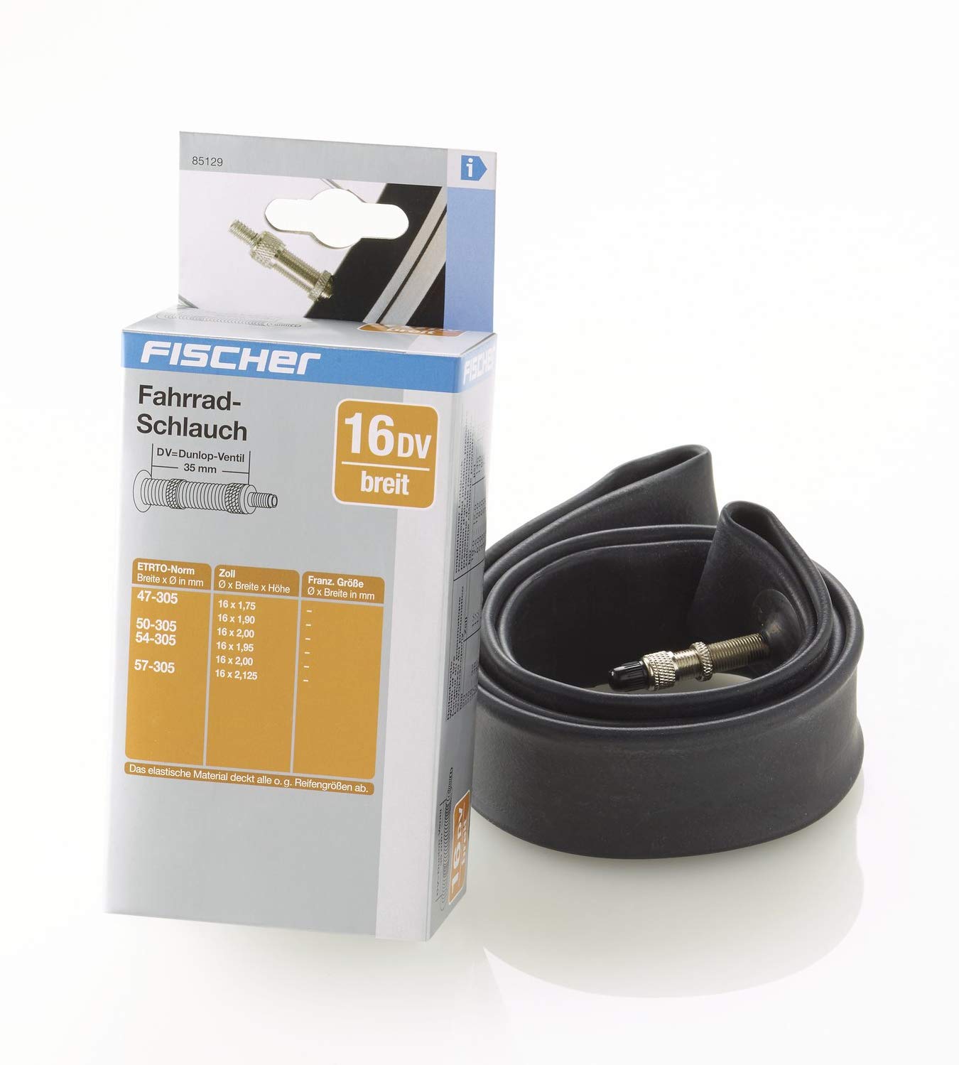 Fischer Bicycle Inner Tube with Dunlop 16 Inches Wide 85129, Dunlop valve, 406 x 406-54 mm - Image 3