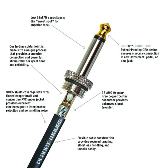 D'Addario Guitar Cable - With Kill Switch - Geo Tip for Secure Connection - 1/4 Inch Male to 1/4 Inch Male - 20 Feet/7.62 Meters - Straight Ends - 1 Pack - Image 2