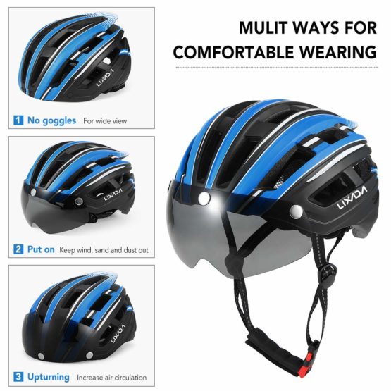 Lixada Adult Bike Helmet,Cycling Helmet with Goggles Detachable UV Protective Mountain Bike Helmet with Magnetic Visor and Back Light for Men Women - Image 4