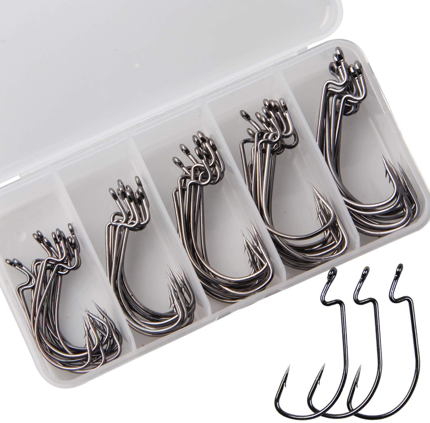 Shaddock 50pcs Offset Worm Hooks Wide Gape Fishing Hooks High Carbon Steel Sharp Jig Hook for Bass & Trout