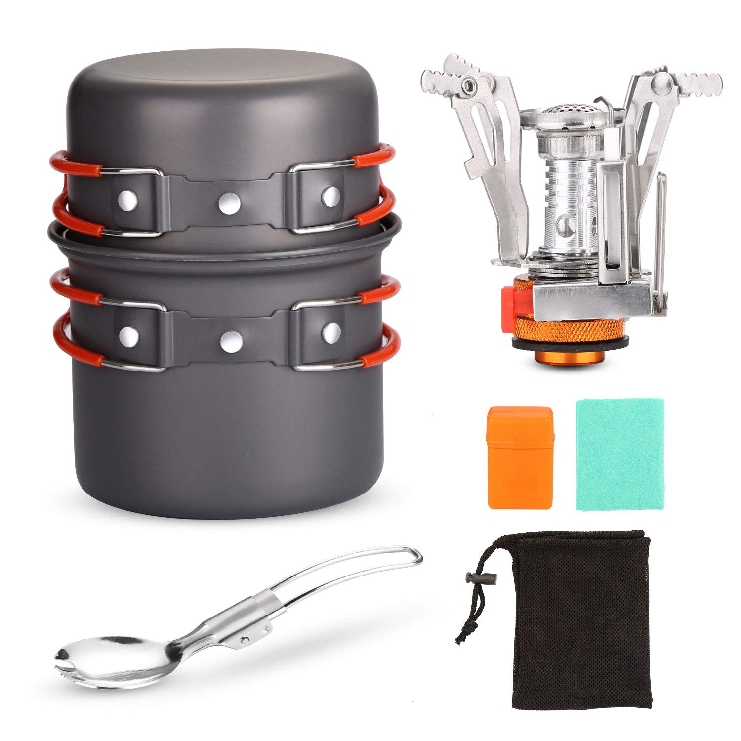 Odoland Camping Cookware Set including Stove for 1-2 People