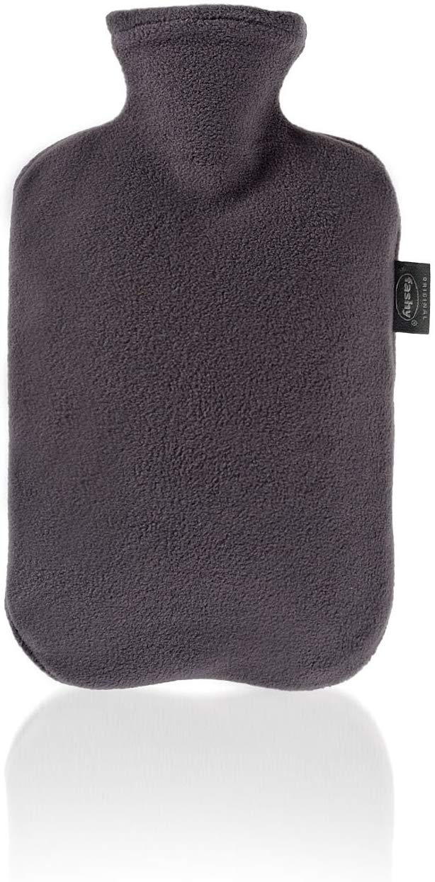 Fashy 2 Litre Anthracite Hot Water Bottle with Fleece Cover, Charcoal, 1 Piece
