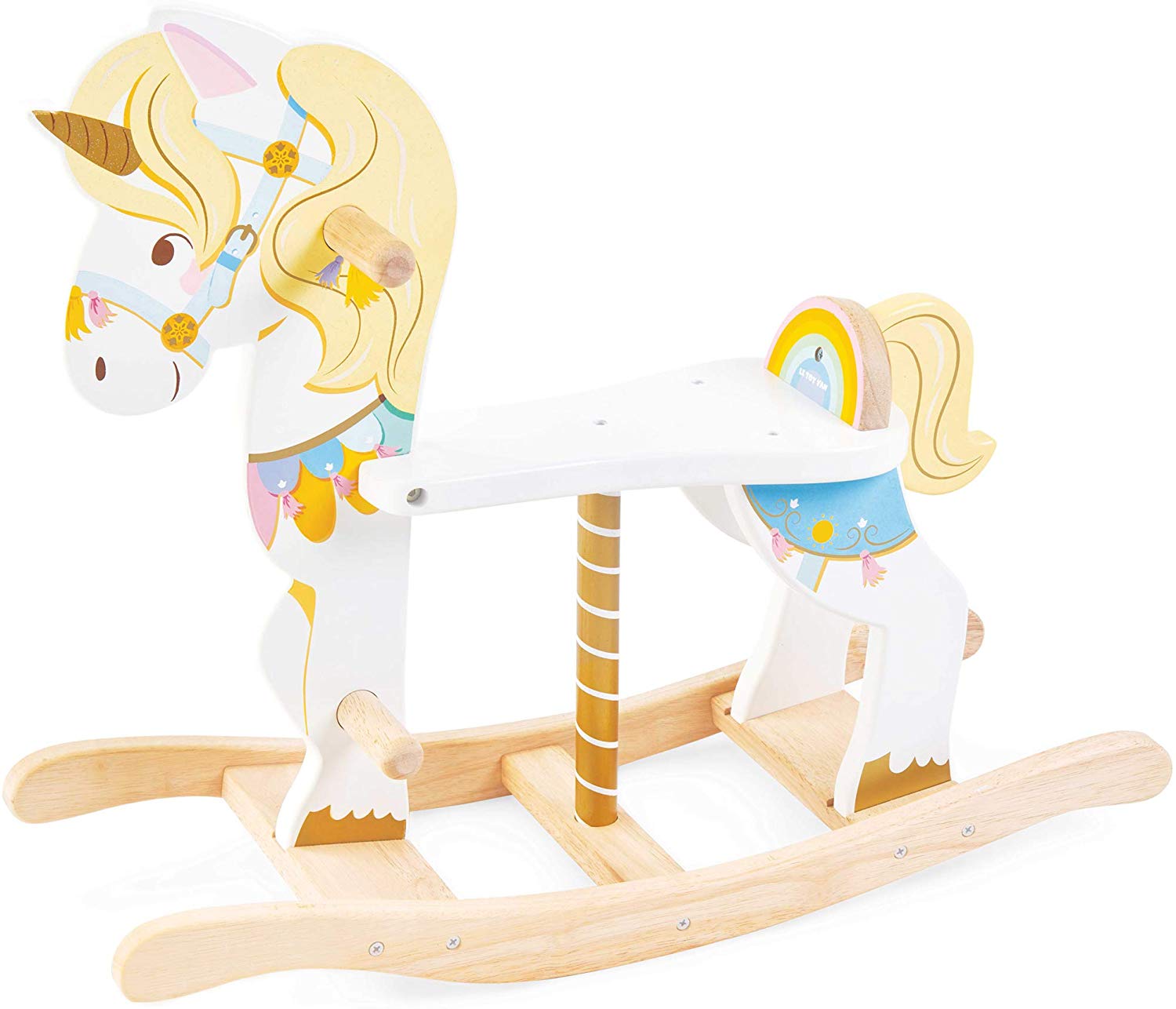 Le Toy Van - Petilou Wooden Multi-Sensory Colourful Wooden Pastel Rocking Unicorn Carousel Toy For Toddlers