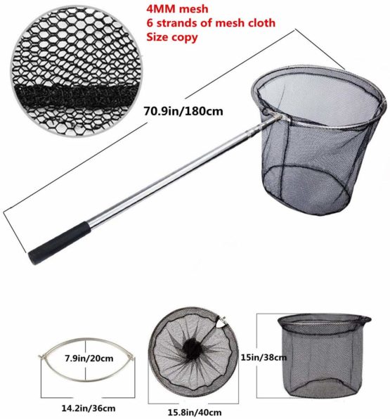 Fishing Landing Net, Xndryan 180CM Telescopic Fishing Net Pole for Carp Trout Fishing, Stainless Steel Folding Landing Nets, Long Handle Fishing Nets for Ponds - Image 4