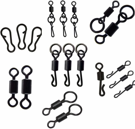 SHADDOCK 150pcs/box Matte Black Carp Fishing Swivel Clips Rolling Ring Swivel Speed Links Snaps Quick Change/Release Swivels Rigs Kit with Tackle Box for Carp Coarse Sea Fishing - Image 2