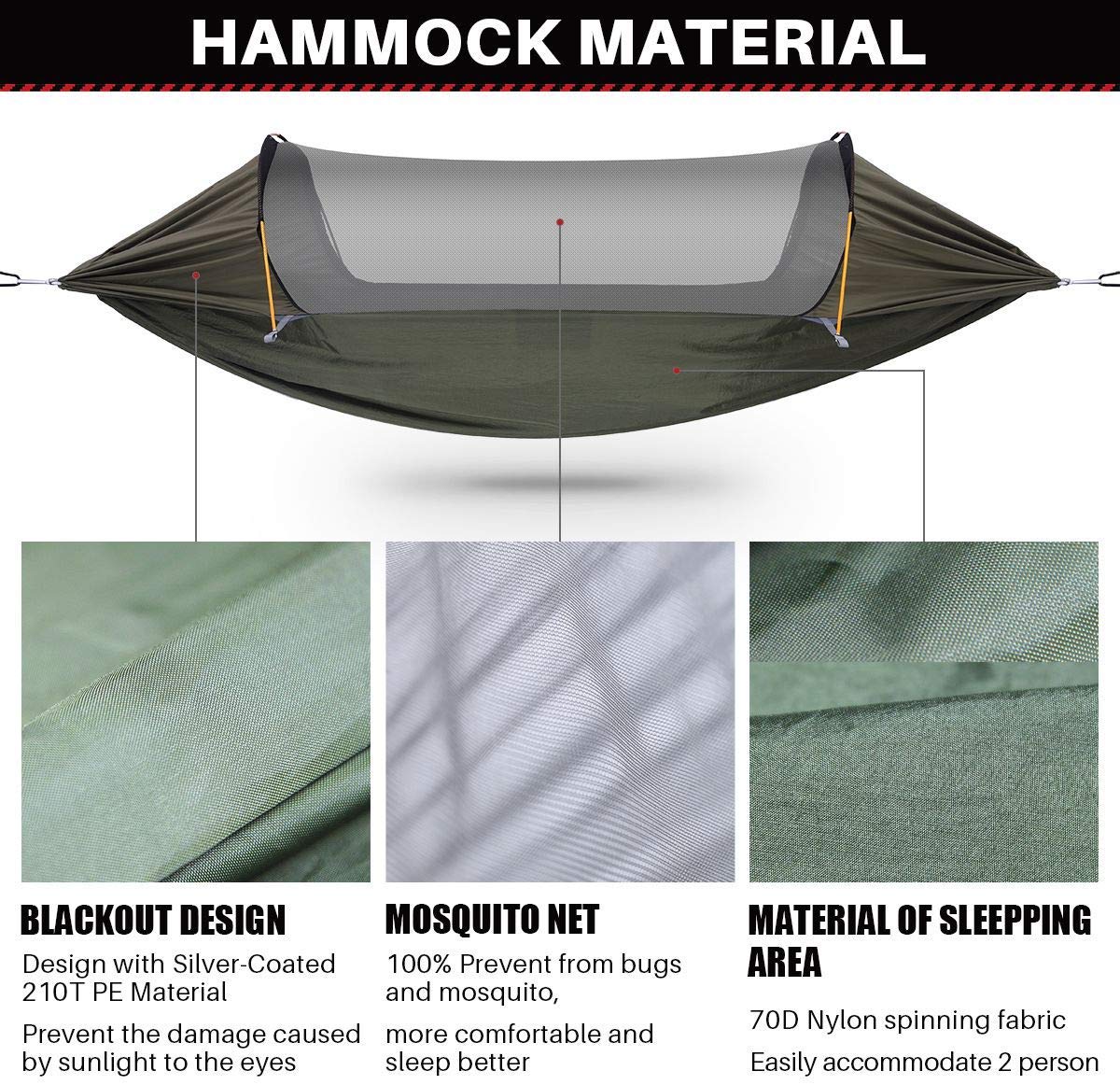 ETROL Camping Hammock, Double Hammock with Mosquito Net500LB Load