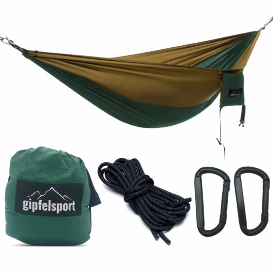 gipfelsport Hammock- Ultralight parachute silk hammock | for up to 2 persons up to 300kg | for indoor and outdoor | Travel hammock with 2x straps or 2x ropes