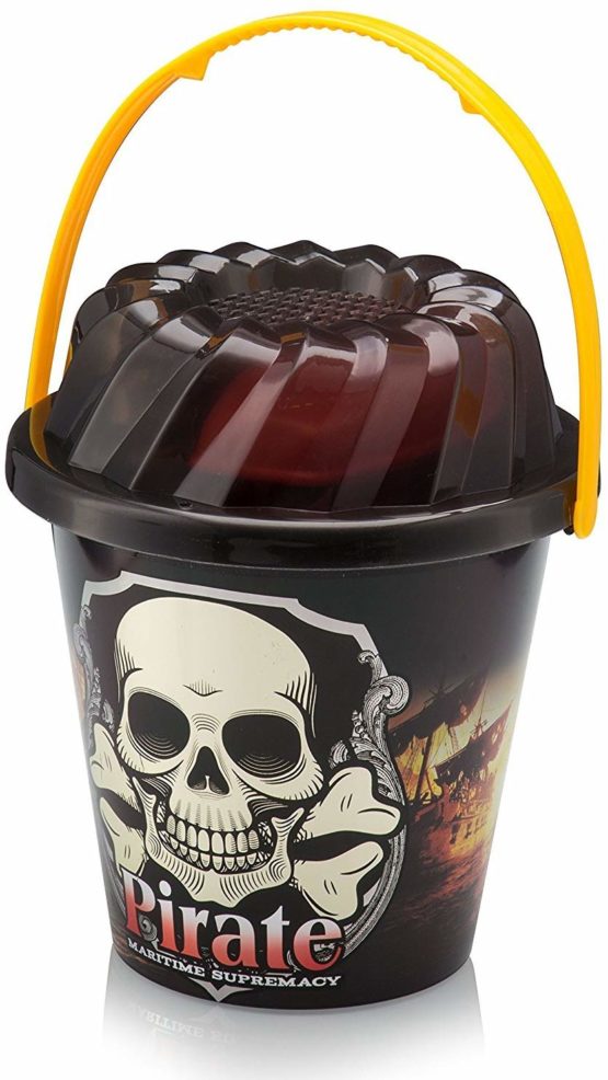 Top Race 6pcs Pirate Sand Mould Beach Toy Set - Includes; Rake Scoop Ship/ Boat Skeleton Crossbones Sword Bucket & Spade - Create Pirates Sands Shapes with The Moulds Toys Packed in Large 7" Pails - Image 2