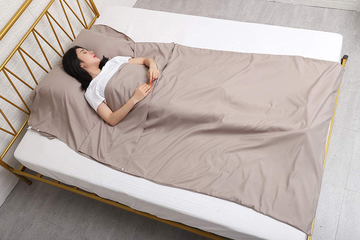 JITTY Sleeping Bag Liner 210x115cm Portable Lightweight Travel Sheet With Pillow Slot for Hotel Hostels Business Camping Backpacking Hiking Home(Khaki) - Image 2