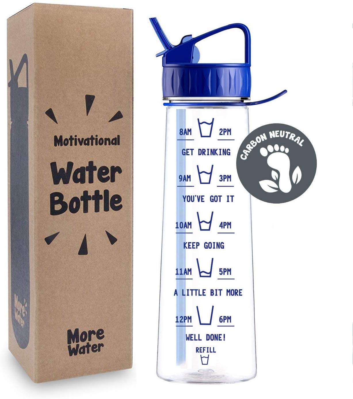 More Water Bottle With Straw, Motivational Time Markings 900ml - Drinking Tracker Bottles - Times to Drink - BPA Free Sports Bottles - Image 4