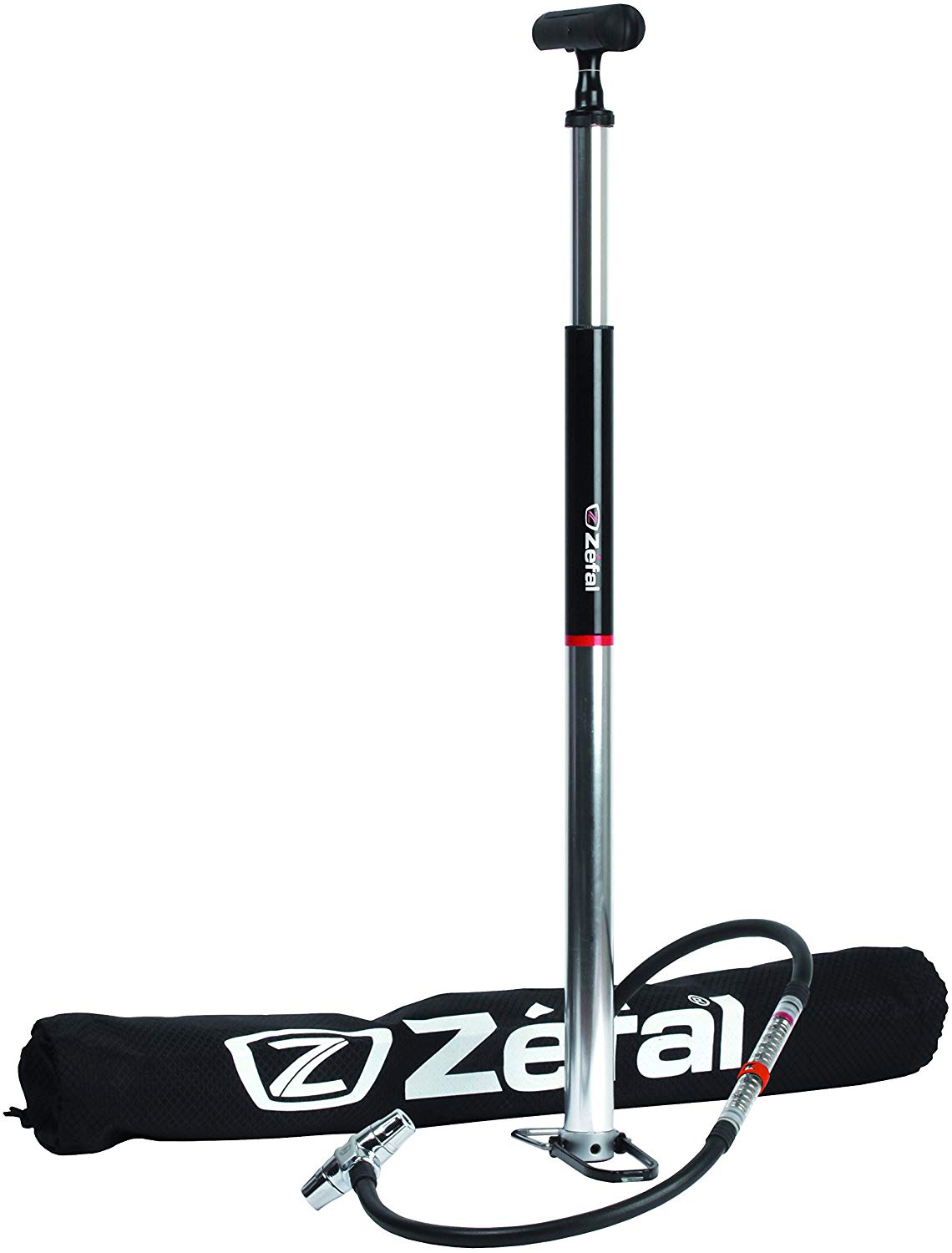 Zefal Profil Travel Aluminium Compact Floor Pump, Inline Gauge, 10 bar/145 psi, 330 g - Silver/Black, Silver / Black, 500mm - Image 3
