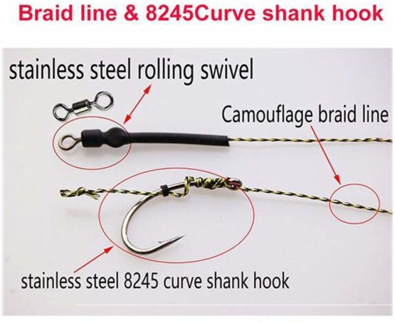 Shaddock Carp Fishing Hair Rigs Boilie Rig Braided Thread Leader Line with Hair Extender Bait Stoppers Carp Hooks Swivels Sleeves Carp Fishing Terminal Tackle - Image 3