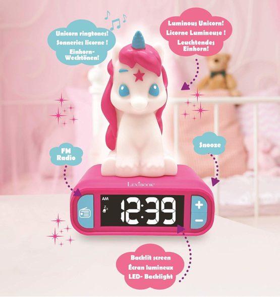 Lexibook Night Light, Snooze Sound Effects, Childrens Clock, Luminous Unicorn, Pink Colour - Image 4