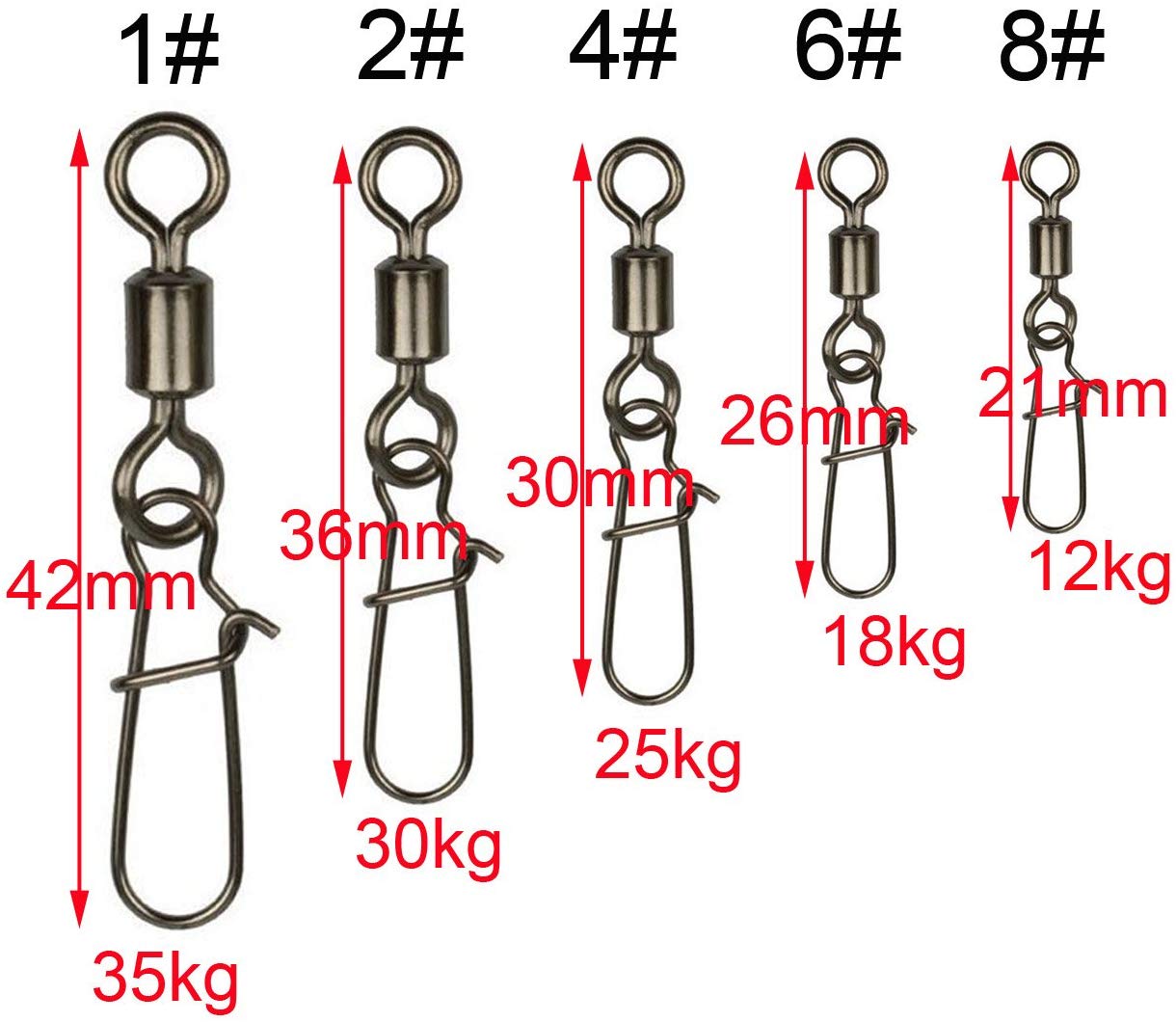210pcs Rolling Fishing Swivel With Duo-Lock Snaps High-strength Fishing Swivels with Nice Snaps Fishing Tackle Kit (100% Copper+Stainless Steel) - Image 3