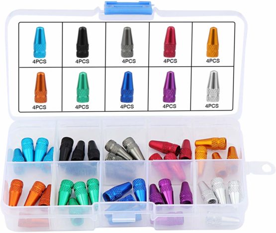 TsunNee French Tyre Caps, Bicycle Tire Valve Caps, Cycling Valve Covers, Aluminum Alloy Bike Dust Caps, 10 color, 40 Pieces