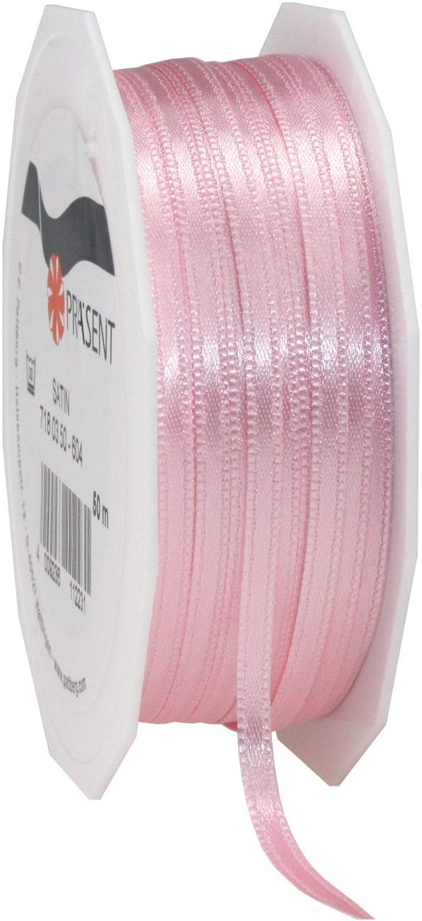 PRÄSENT C.E. Pattberg SATIN light pink gift ribbon, 55 yards for Wrapping Gifts 0.12 inches width