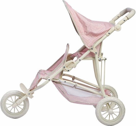 Olivia's Little World Pink Polka Dot Twin Dolls Pram Stroller Pushchair For Baby Dolls Toy Pram With Storage UK-OL-00004 - Image 4