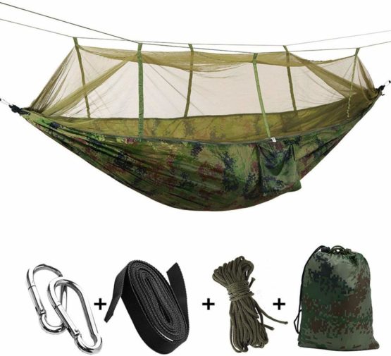 Outdoor Camping Hammocks with Mosquito Net Portable Hammock Parachute Tent for Two Persons 260 * 140cm-102 * 55in Loading weight 200kg